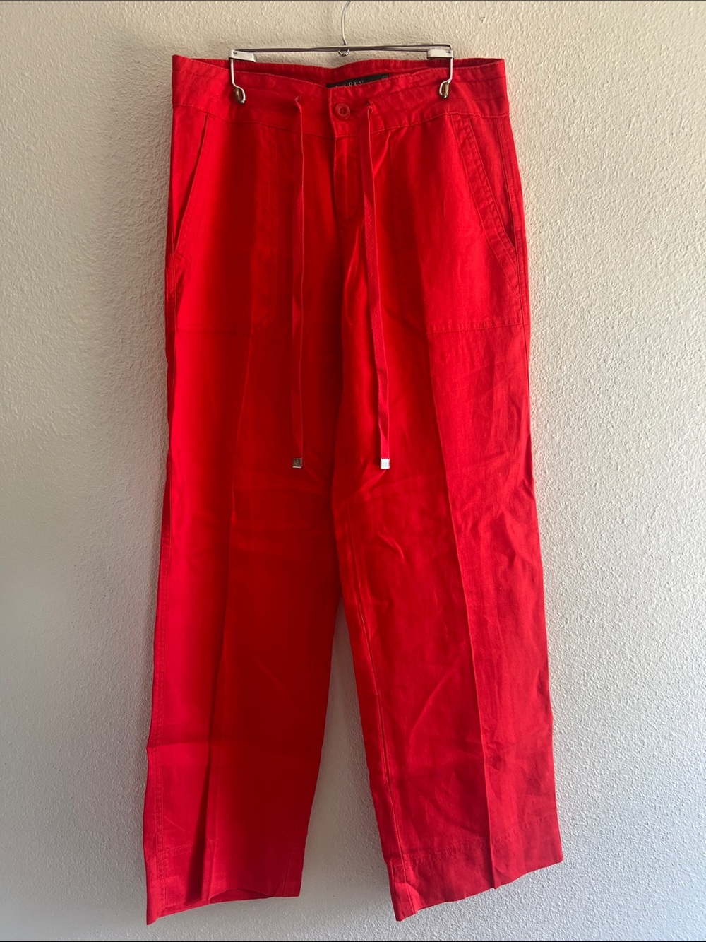 Ralph Lauren true Red Wide-Leg linen Drawstring Pants, size 0/2